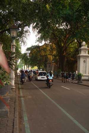 Surakarta, Indonesia - September 1, 2021: A street atmosphere in the city of Surakarta which has unique characteristics and is the center of Javanese culture and customs tourismのeditorial素材