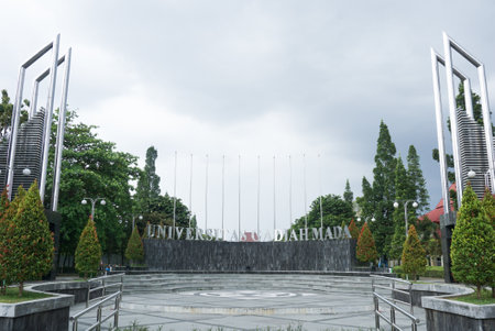 Yogyakarta, Indonesia â January 10, 2022: The main gate of Gadjah Mada University located in the city of Sleman which is the top 3 campuses in Indonesia and the dream campus for students. Best Campusのeditorial素材