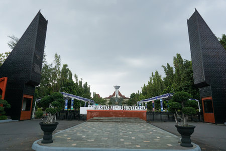 Yogyakarta, Indonesia â January 10, 2022: The main gate of Yogyakarta State University located in the city of Sleman which is a dream campus for students. Best Campus in Jogja. UNYのeditorial素材