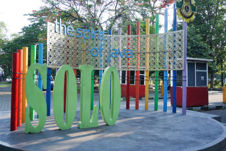 Surakarta, Indonesia â March 10, 2022: The iconic inscription from the City of Surakarta which reads the City of Solo on the side of the road. Travel themed and the typical view of the city of soloのeditorial素材