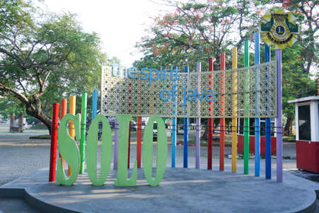 Surakarta, Indonesia â March 10, 2022: The iconic inscription from the City of Surakarta which reads the City of Solo on the side of the road. Travel themed and the typical view of the city of soloのeditorial素材