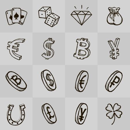 set of money icons. Icons of fortune. Set of casino icons. Set of 16 elementsのイラスト素材