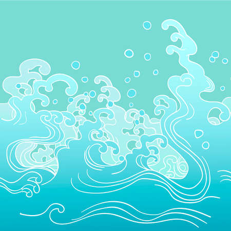 Blue wave vector illustration Japanese motif. Japan ornament background. Hand drawn illustration of Japan. Wave patternのイラスト素材
