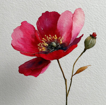 poppy flower on a white background. watercolor painting on paperの素材