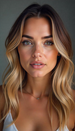 Portrait of a beautiful young woman with blond hair and makeup. studio shotの素材