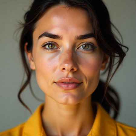 Close up portrait of a beautiful young brunette woman with natural make-upの素材