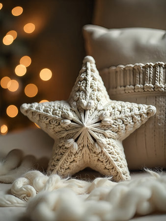 Christmas star decoration on the bed with bokeh lights background.の素材