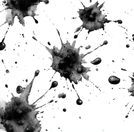 Black ink splashes on white background. Watercolor hand drawn illustration.の素材