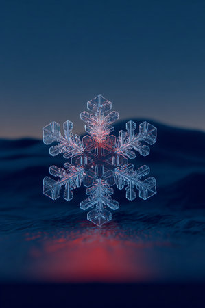 Snowflake on a dark blue background. 3D illustration. 3D rendering.の素材