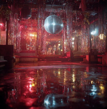 Disco ball on the background of the interior of a nightclub in the nightの素材