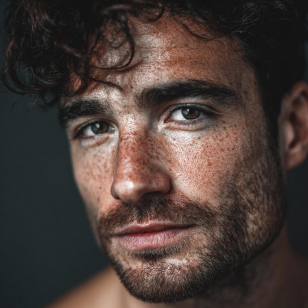 Portrait of a handsome young man with a beard and mustache.の素材