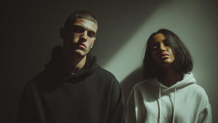 Portrait of a man and a frican woman in a black hoodieの素材