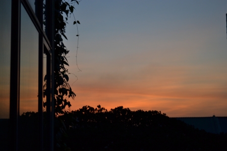 Reflection of sunset off glass の写真素材