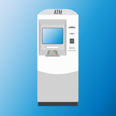 Concept ATM, bank terminal for withdrawing and depositing cash on a plastic card. Vector illustration of an ATM in a flat styleのイラスト素材