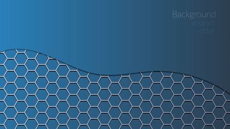 Vector abstract, geometric background, metallic blue hexagonal shapes on a classic blue gradient background. For banner, printing design, place for text. Copyspace.のイラスト素材