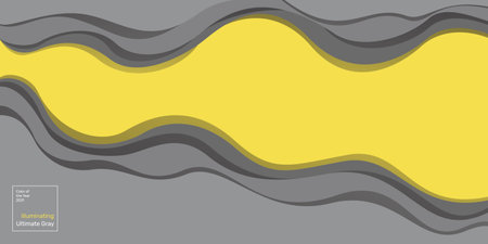 Vector abstract background in paper art style in colors of the year 2021. Ultimate gray and illuminating. Design template for sites, banners, social networks.のイラスト素材