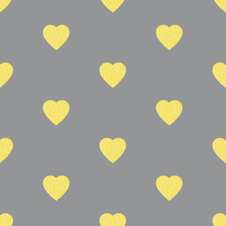 Vector seamless pattern in colors of the year 2021. Ultimate gray and illuminating. Heart in low poly style. For holiday cards, wedding invitations, banner, web.のイラスト素材