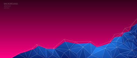 Vector abstract polygonal pink purple background. Blue geometric shapes. Low poly style. Transition from light to dark from the center. Banner, web design. Copyspace.のイラスト素材