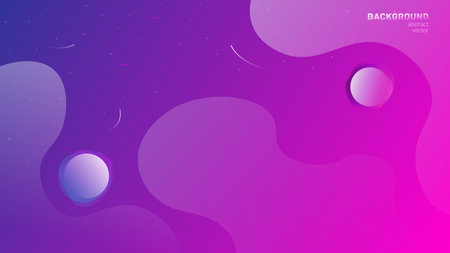 Vector abstract background. Concept, space, infinite universe. Bright background with fluid objects, stars and planets. Web banner design template with meta for text. Copyspace.のイラスト素材