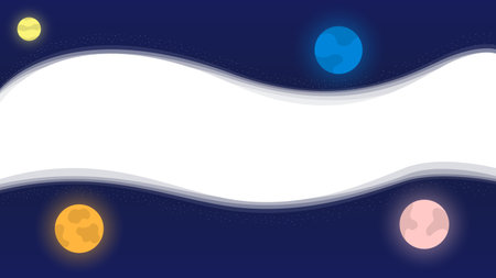 Vector abstract background. Concept, space, infinite universe. Dark background with fluid objects, stars and planets. Web banner design template with meta for text. Copyspace.のイラスト素材