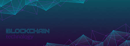 Blockchain technology concept, cryptocurrency. Working with tokens on the Internet, security. Futuristic polygonal background. Design banner template for web. Copyspace.のイラスト素材