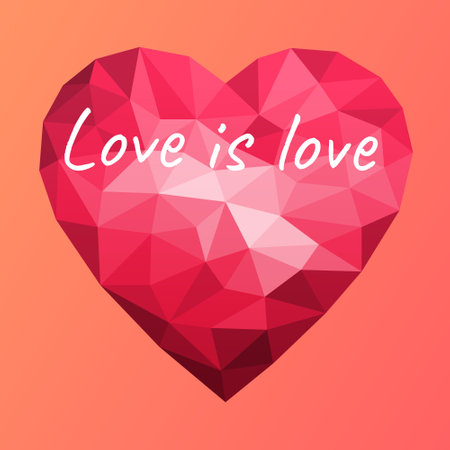 Red heart in low poly style on a blue mint background.のイラスト素材