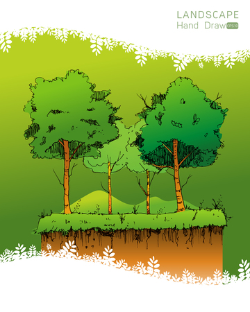 Natural landscape in Hand drawn style. a beautiful park.Environmentally friendly natural landscape.Vector illustrationのイラスト素材