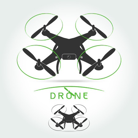 Drone with video camera isolated vector silhouette icon,on white background Vector illustrationのイラスト素材