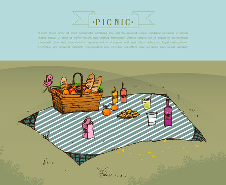 Outdoor picnic in park, Hand drawn style,vector background illustrationのイラスト素材