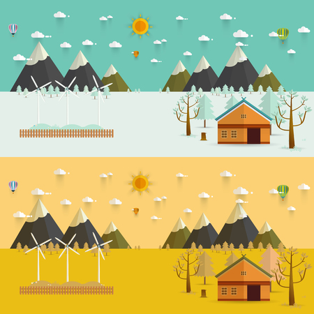 Natural landscape in the flat style. a beautiful park.Environmentally friendly natural landscape.Vector illustrationのイラスト素材