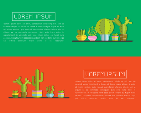 succulent plants and Cactus flat style multicolored horizontal vector backgrounds illustration with place for your text. Modern minimalistic designのイラスト素材