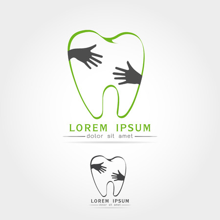 Tooth Icon in heart with hand hug concept,on white background Vector illustrationのイラスト素材