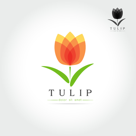 Simple Tulip bud with leaves design for  emblem or sign on white background Vector illustrationのイラスト素材