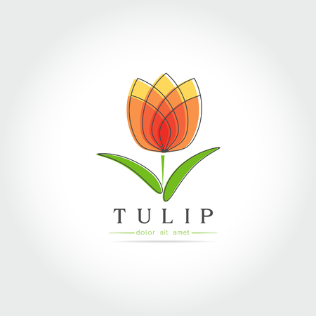 Simple Tulip bud with leaves design for   emblem or sign on white background Vector illustrationのイラスト素材