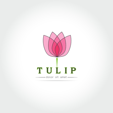 Simple Tulip bud with leaves design for  emblem or sign on white background Vector illustrationのイラスト素材