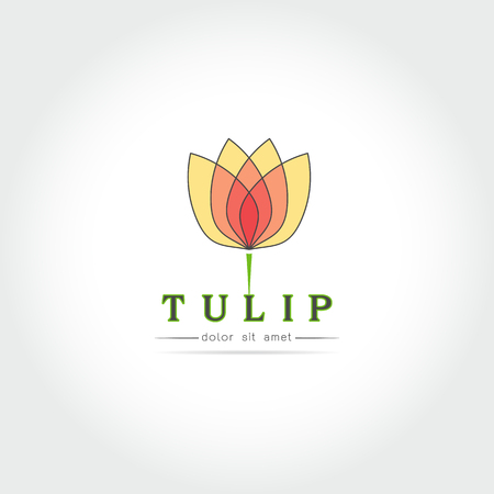 Simple Tulip bud with leaves design for emblem or sign on white background Vector illustrationのイラスト素材