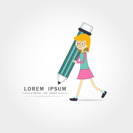 cute little Girl holding pencil ,on white background Vector illustrationのイラスト素材