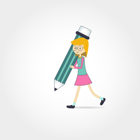 cute little Girl holding pencil ,on white background Vector illustrationのイラスト素材