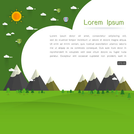 Natural landscape template trendy flat Nature Background, friendly natural landscape.Vector illustrationのイラスト素材