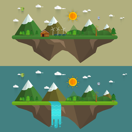 Natural landscape in the flat style. a beautiful park.Environmentally friendly natural landscape.Vector illustrationのイラスト素材