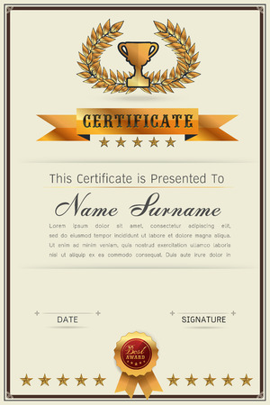 Graceful certificate template with Luxury and modern pattern, Qualification certificate blank template with elegant,Gold with beigeのイラスト素材