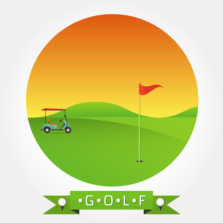 golf field beautiful landscape,Golf hole banner green tree illustration with golf cart flag and treesのイラスト素材
