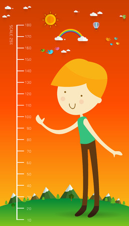 Meter wall with Cartoon character boy vector illustrationのイラスト素材