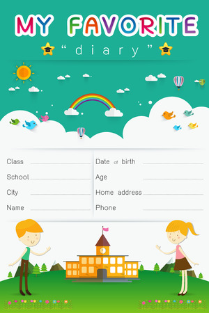 Vector design elements for notebook, diary, stickers and other template design. Cute and cartoon illustration, ready for your message. School accessories.のイラスト素材