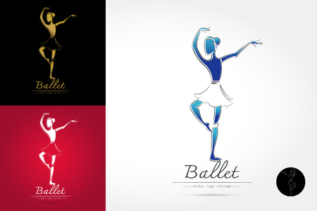 Set of classical ballet logo, figure ballet dancer on white background vector illustrationのイラスト素材
