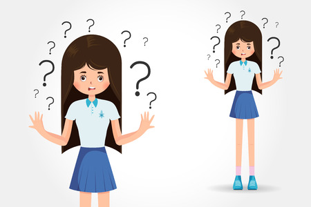 A full view and close up view of a girl shrugs shoulders and spreads out her hands in misunderstanding.のイラスト素材