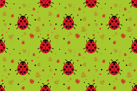 Seamless pattern with ladybugs flat on background. Vector texture illustrationのイラスト素材