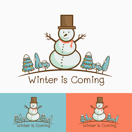 set of snowman with christmas tree  on white background vector illustration.のイラスト素材