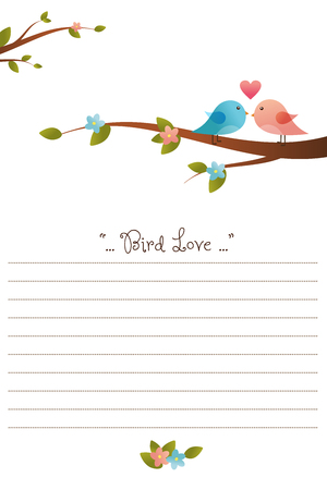Couple of birds in love bird cartoon character.Bird on a branch.Cute Bird on a tree.Vector illustration on white background.のイラスト素材
