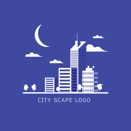 Modern cityscape logo blue and white color , architecture, structure, building icon isolated on blue background vector illustrationのイラスト素材